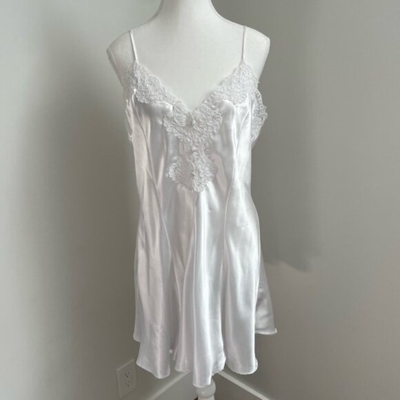 Vintage Satin and Lace Lingerie Slip Dress White Size Large Bridal - Picture 1 of 5